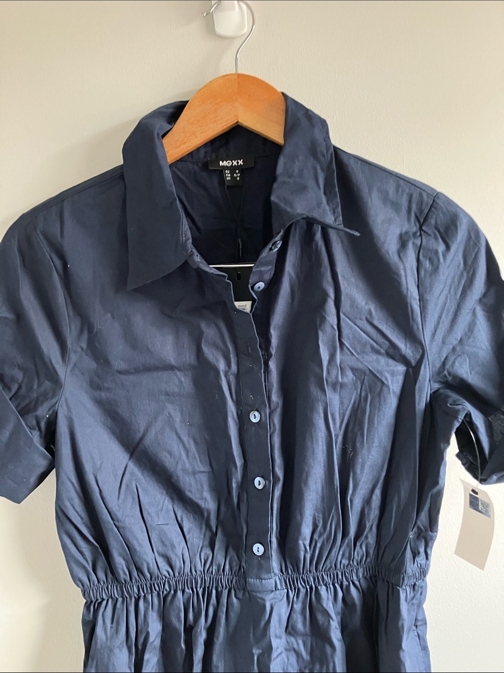NWT Mexx Women's Navy Eyelet Hem Shirt Dress short sleeve - Picture 4 of 9